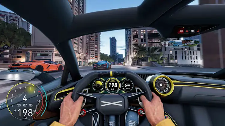 Visão de dentro do cockpit a 198 km/h em uma avenida de Honolulu