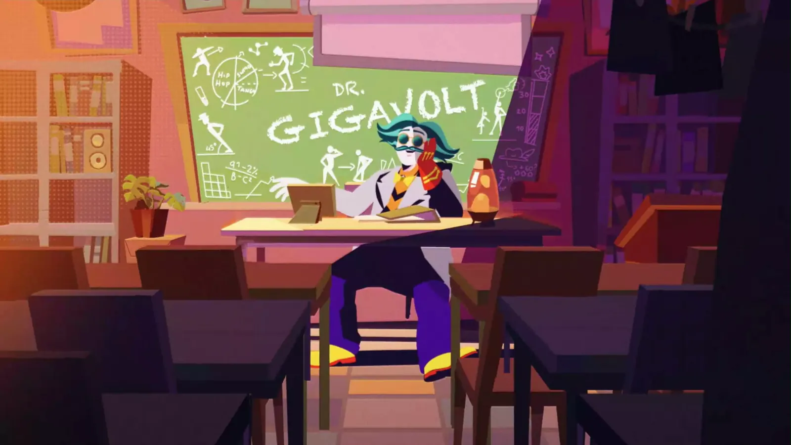 Dr. Gigavolt no laboratório da Just Dance Academy